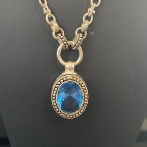 AVON Silver Plated (SP) Faceted Aqua Blue Rhinestone NECKLACE